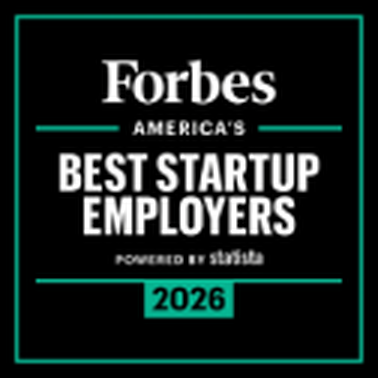 Forbes Best Startup Employers award badge, 2024 to 2026